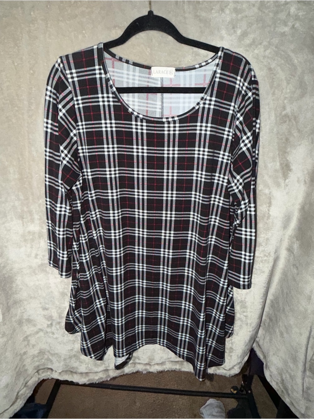 Larace Black White & Red Plaid Scoop Neck Tunic
